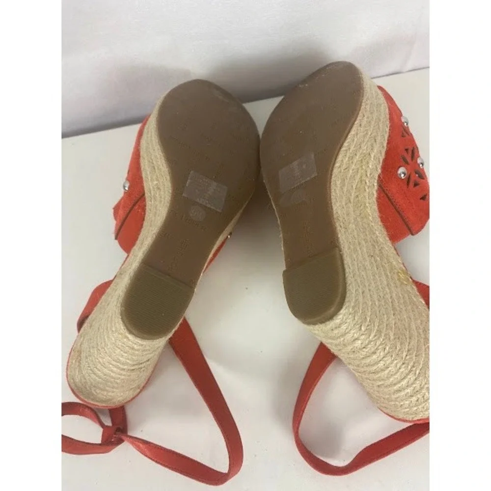 Marc Fisher Red Suede Laser Cut Wedge‎ Espadrille Sandals Women Size 9